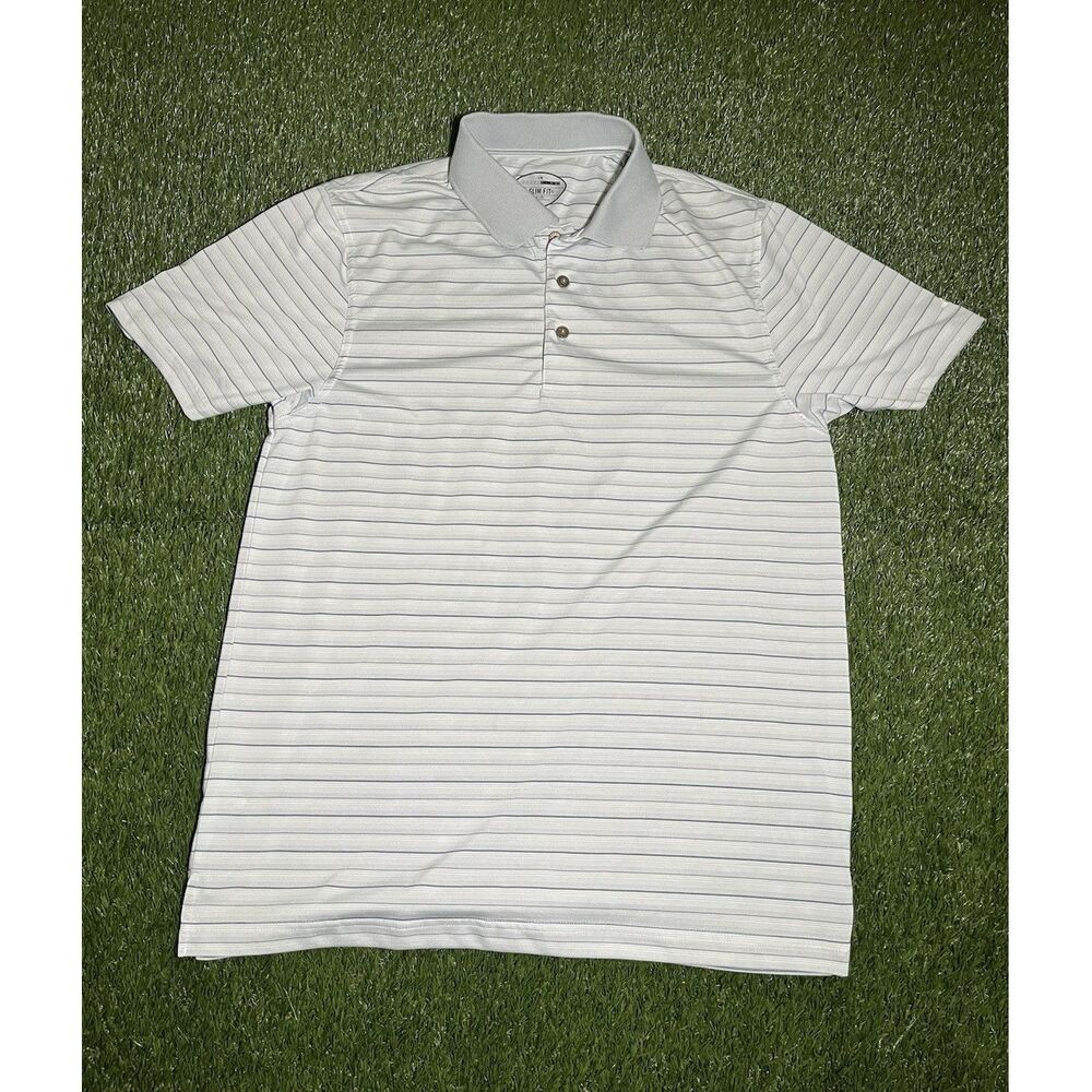 Grand Slam Slim Fit Men's Polo Shirt L Striped White Gray Short Sleeve Golf